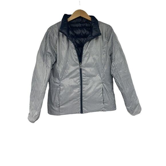 Lauren Ralph Lauren Navy Blue Houndstooth Reversible Down Jacket Womens Small - Picture 1 of 12